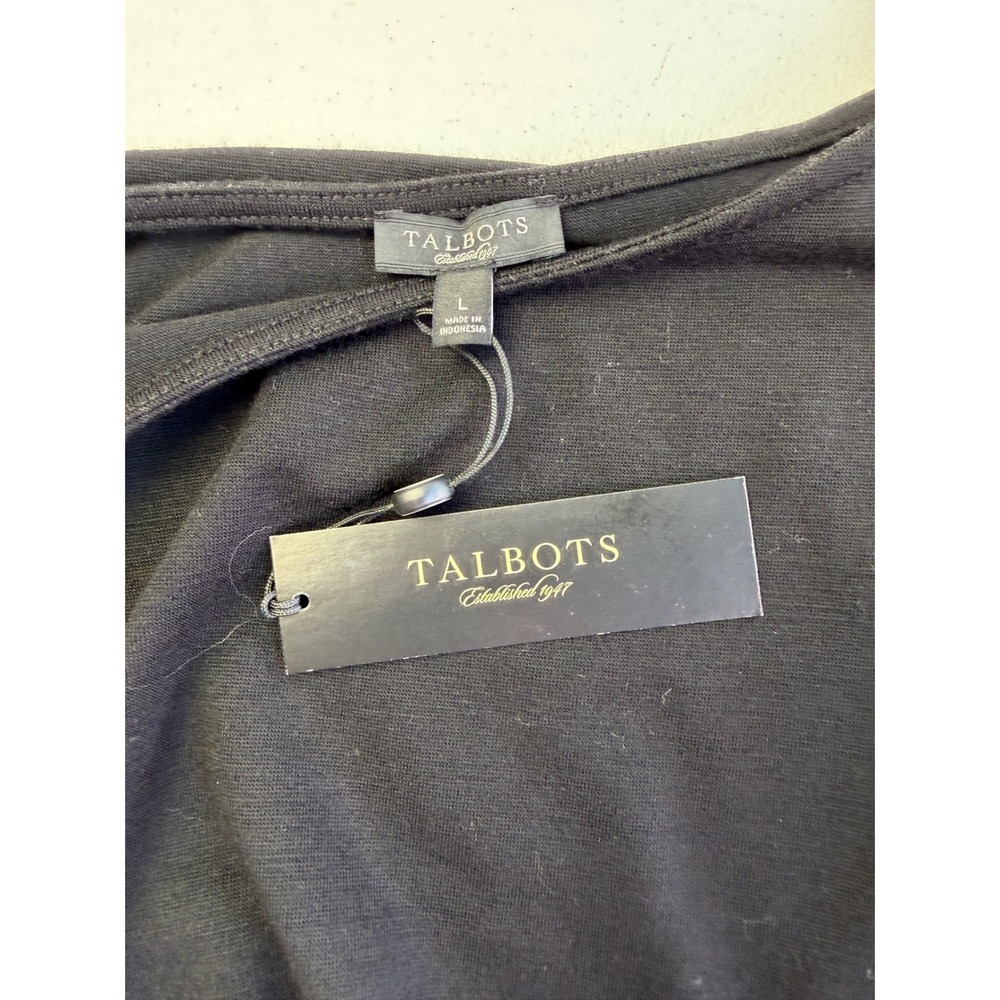 Talbots Black Long Sleeve Wrap Waist Midi Dress Large NEW Wool Desk to Dinner - Picture 9 of 13